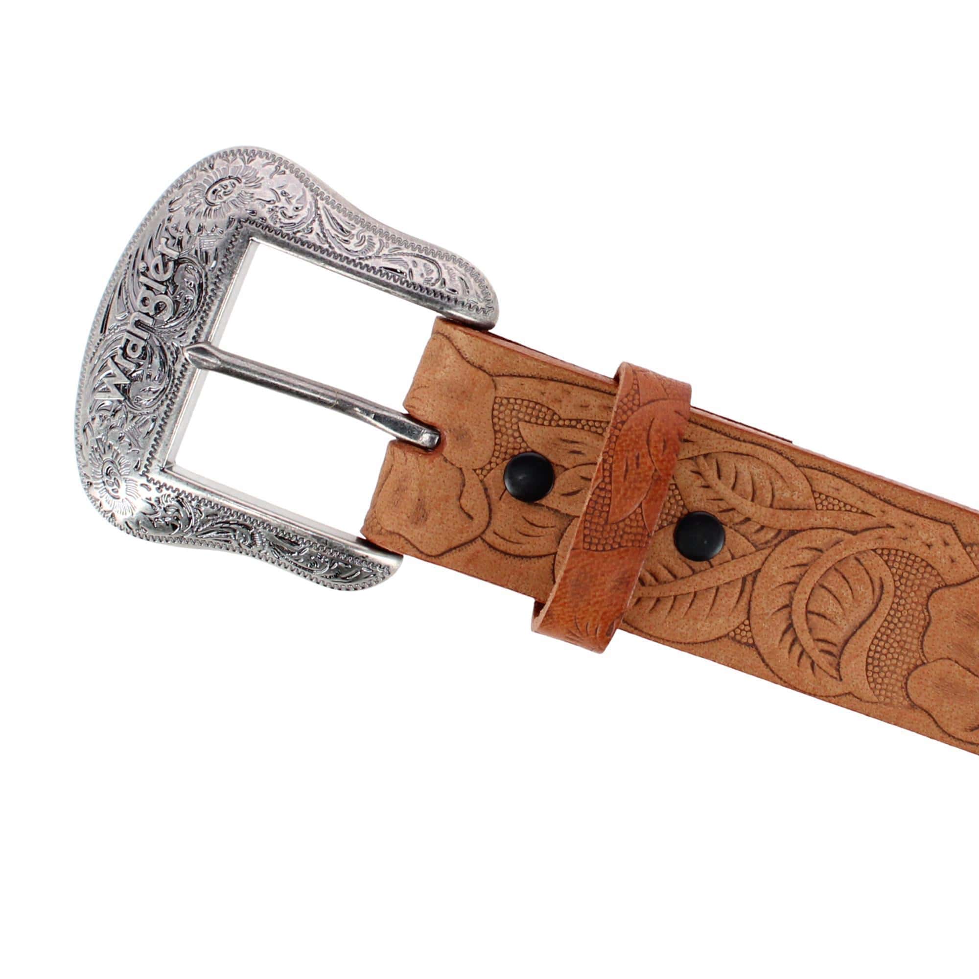 Wrangler Women's 1.5 Inch Floral Emboss Leather Belt - Brown