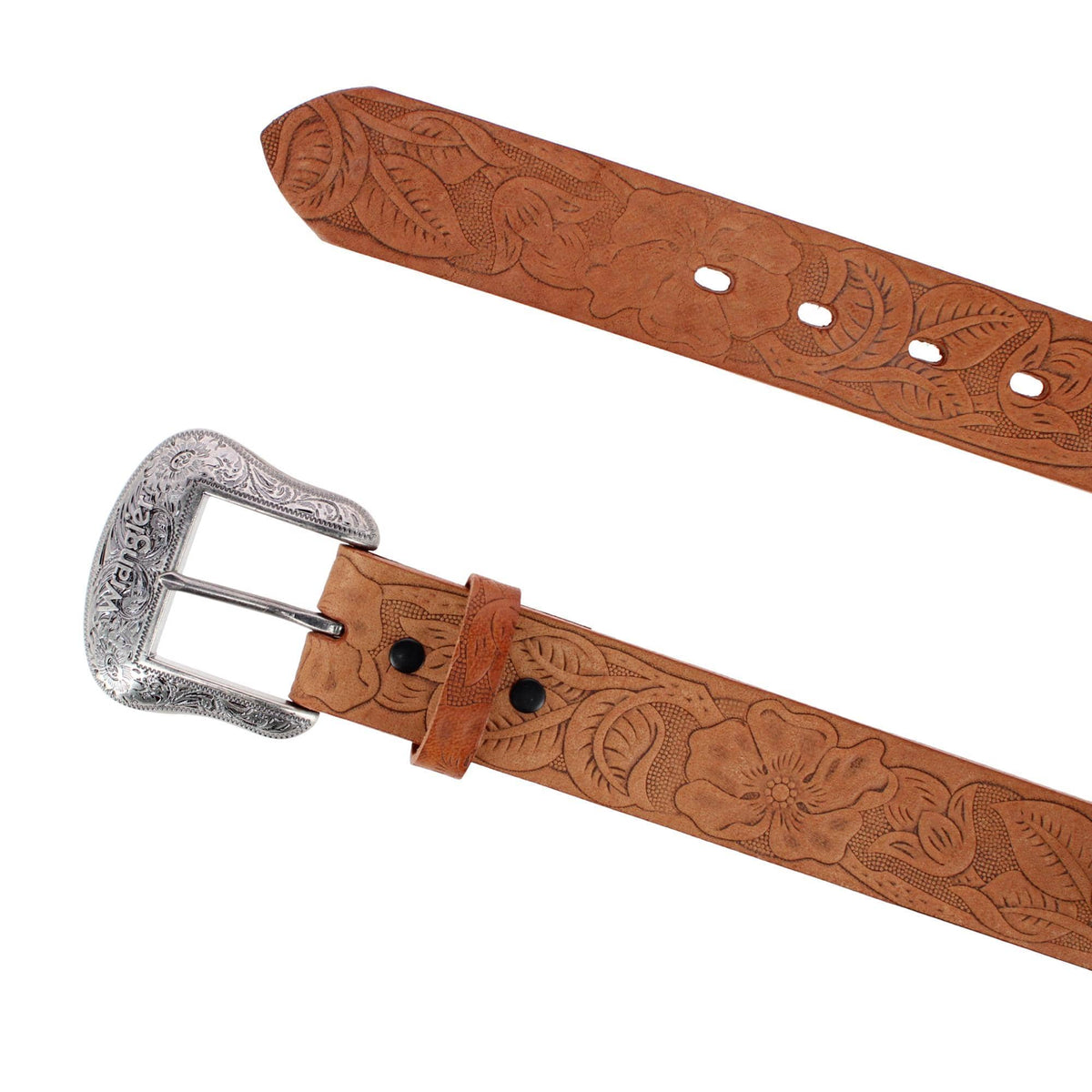 Wrangler Women's 1.5 Inch Floral Emboss Leather Belt - Brown