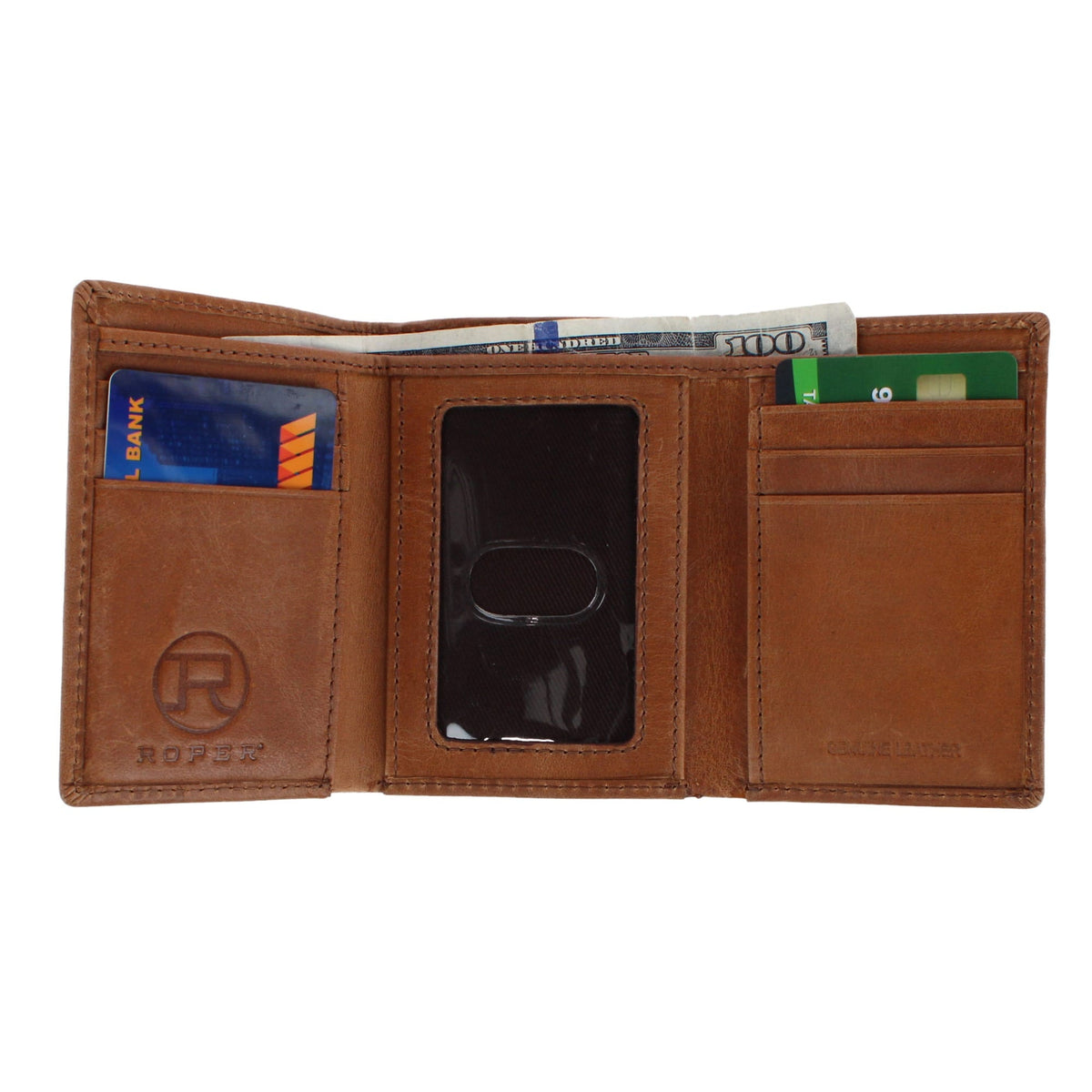 Roper Men's Leather Western American Flag Trifold Wallet - Tan