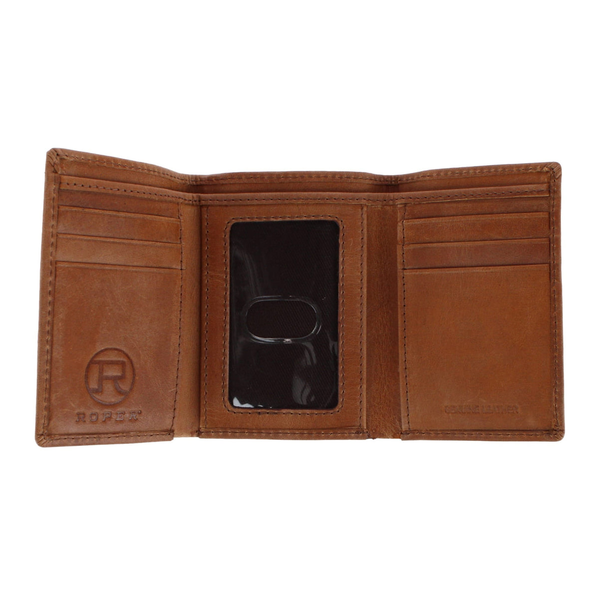 Roper Men's Leather Western American Flag Trifold Wallet - Tan