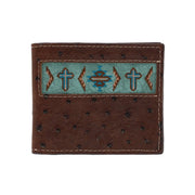 Men's Leather Southwest Cross Print Bifold Wallet