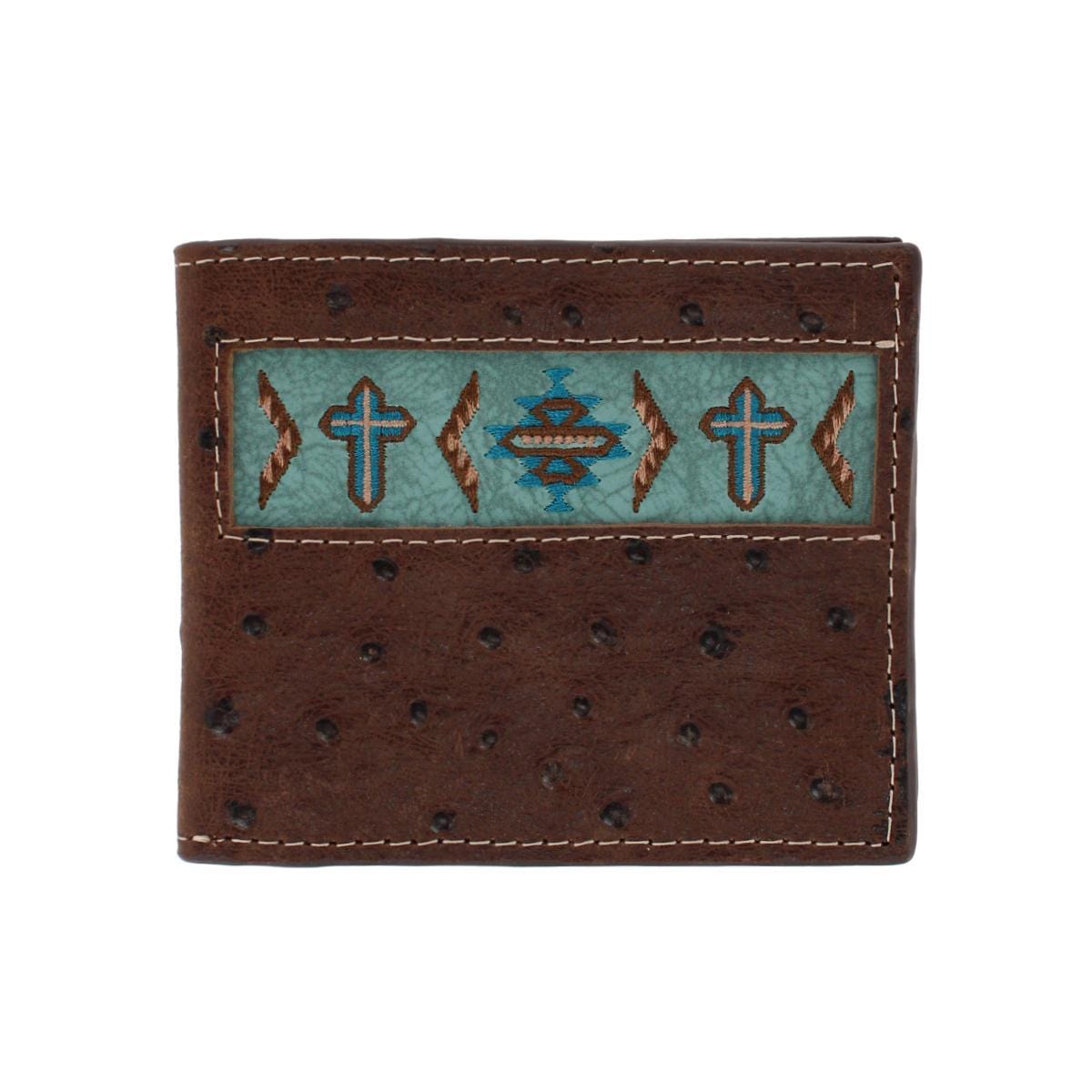 Roper Men's Leather Southwest Cross Print Bifold Wallet - Men's Leather Southwest Cross Print Bifold Wallet