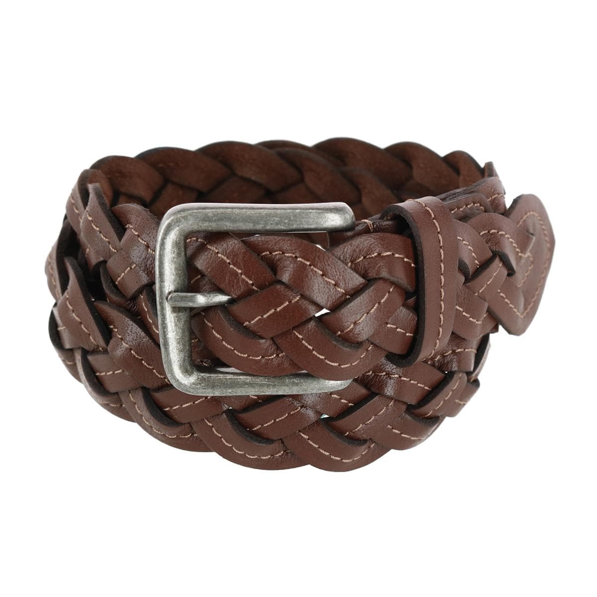 Cowgirls Rock Women's Braided Leather Belt with Contrast Stitching - Brown