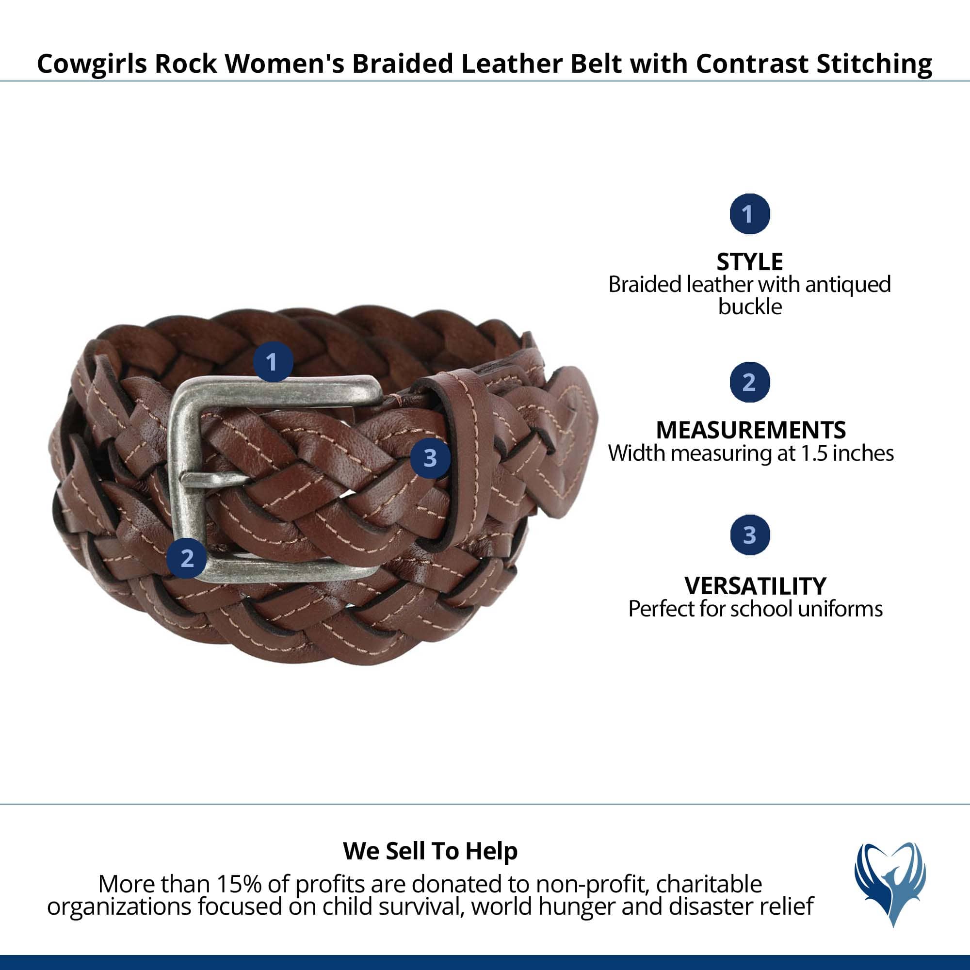 Cowgirls Rock Women's Braided Leather Belt with Contrast Stitching - Brown