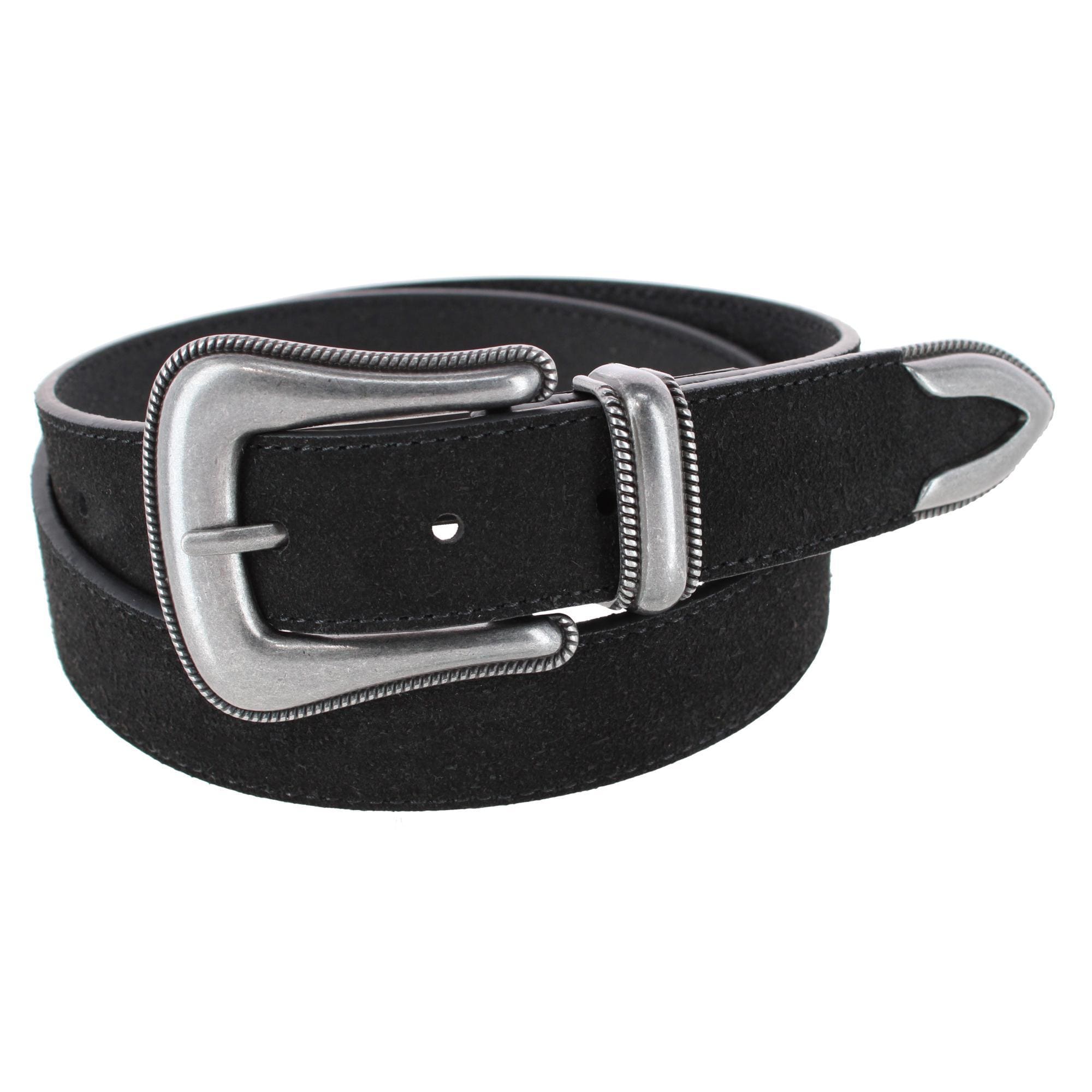 Cowgirls Rock Women's 1.25 Inch 3-Piece Buckle Sueded Leather Belt - Black