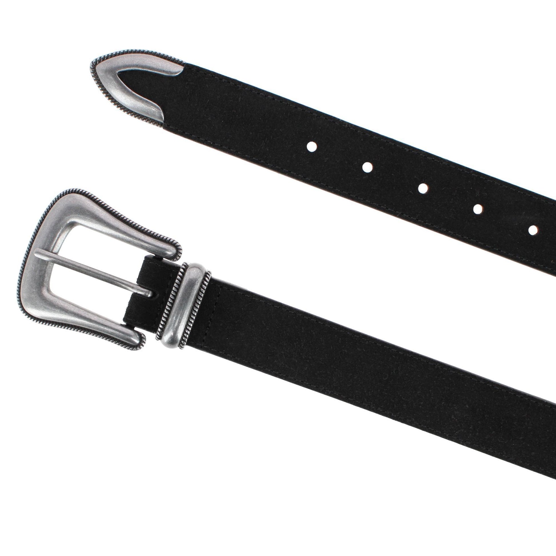Cowgirls Rock Women's 1.25 Inch 3-Piece Buckle Sueded Leather Belt - Black