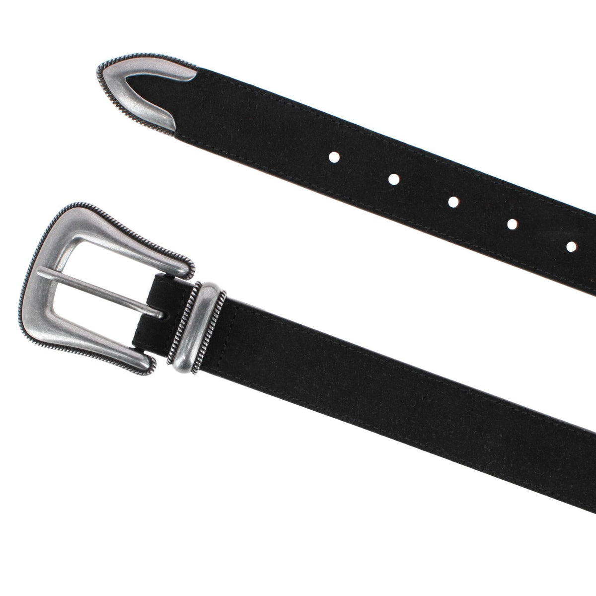 Cowgirls Rock Women's 1.25 Inch 3-Piece Buckle Sueded Leather Belt - Black