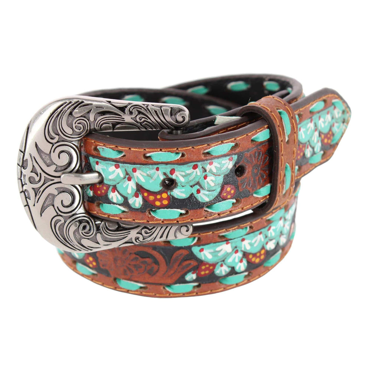Roper Girl's 30mm Floral Tooled and Hand Painted Leather Belt - Girl's 30mm Floral Tooled and Hand Painted Leather Belt