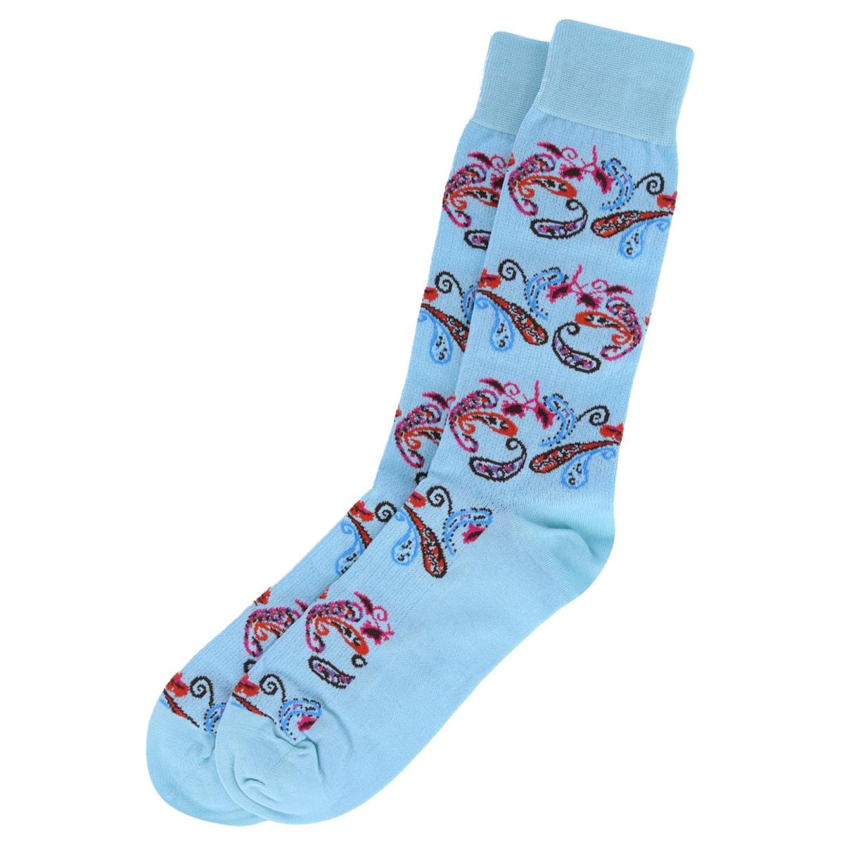Vannucci Men's Exploded Paisley Mercerized Cotton Fashion Dress Socks - Light Blue