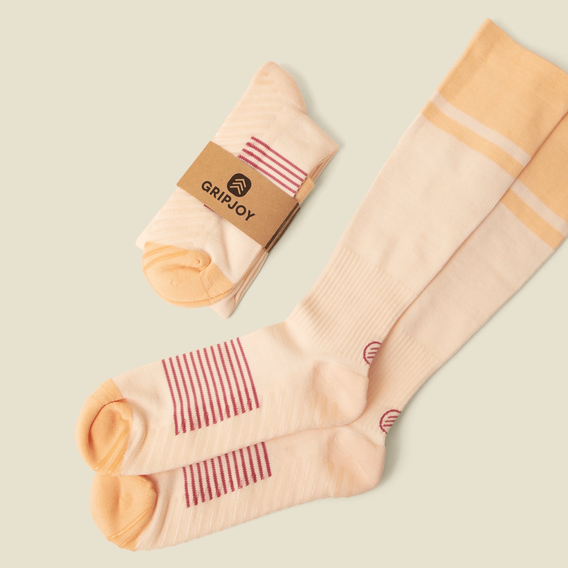 Gripjoy Men's Compression Socks with Grips - Orange and Pink