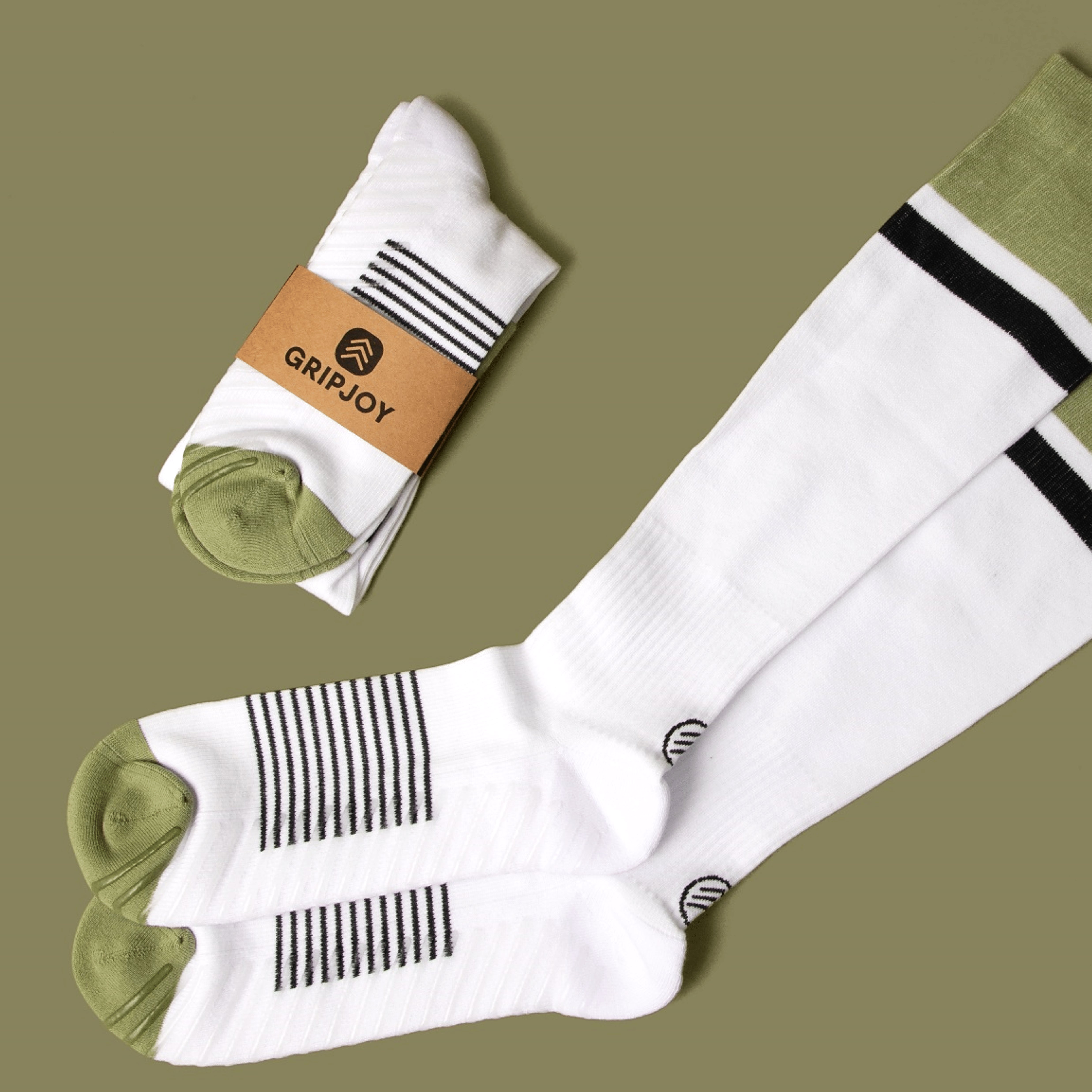 Gripjoy Men's Compression Socks with Grips - White and Green