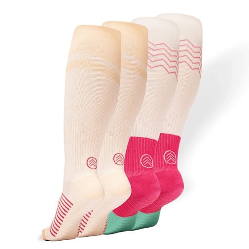Gripjoy Men's Extended Size Compression Socks with Grips (Pack of 2) - Orange Pink and Green
