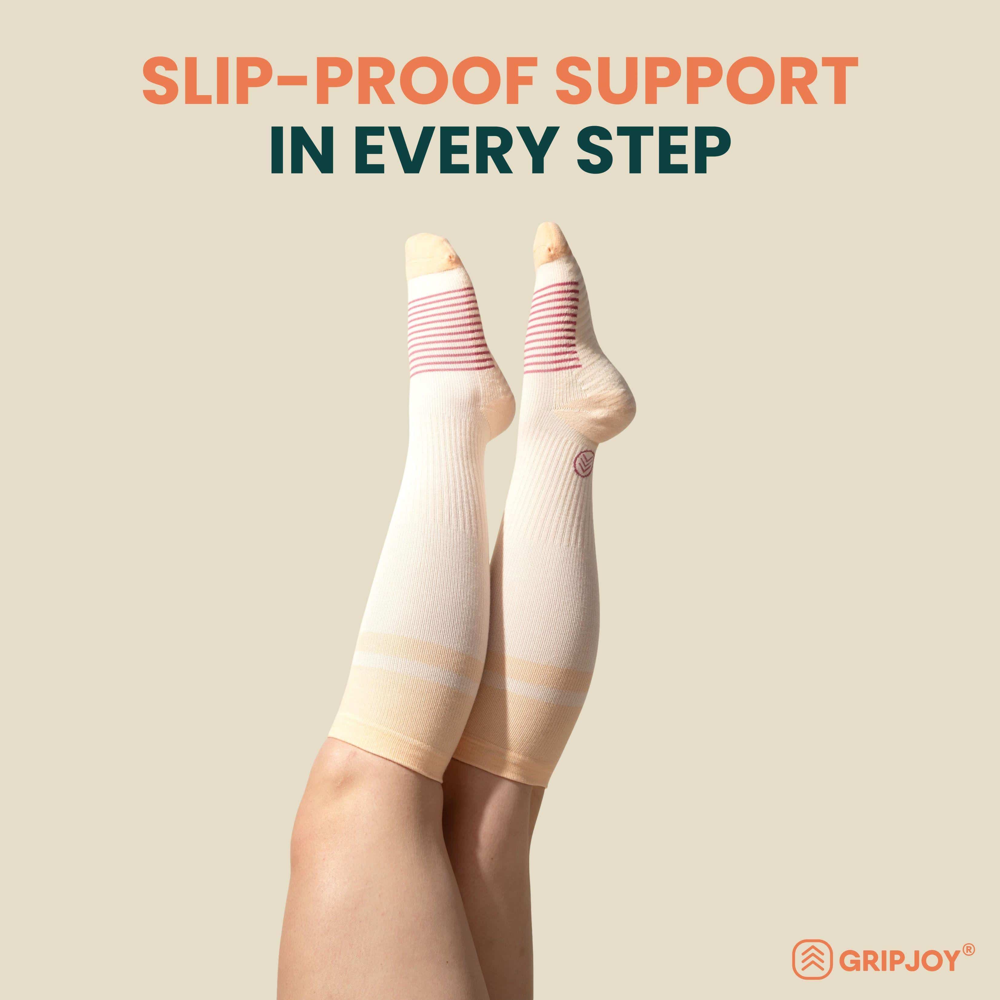 Gripjoy Women's Compression Socks with Grips - Orange and Pink