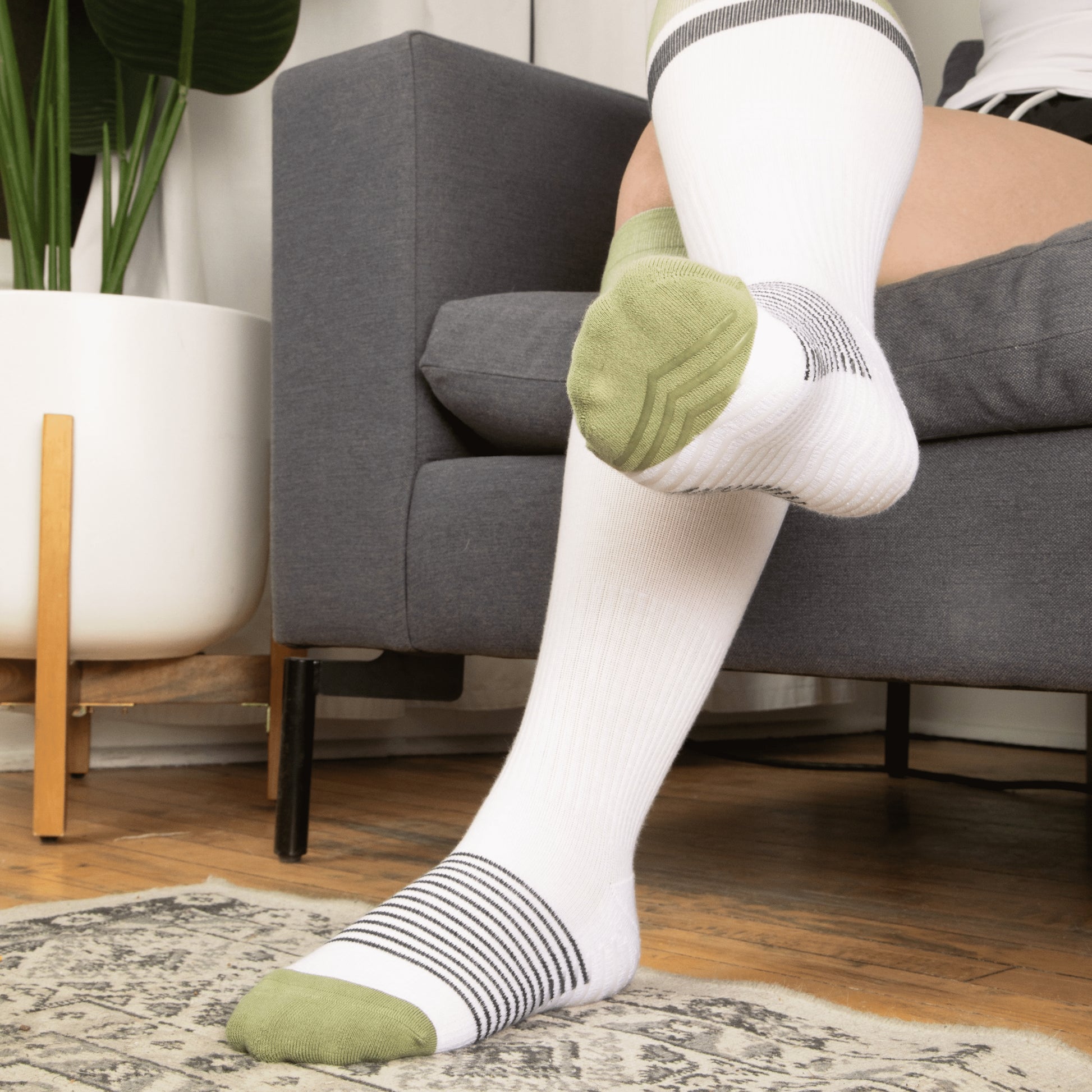 Gripjoy Women's Compression Socks with Grips - White and Green