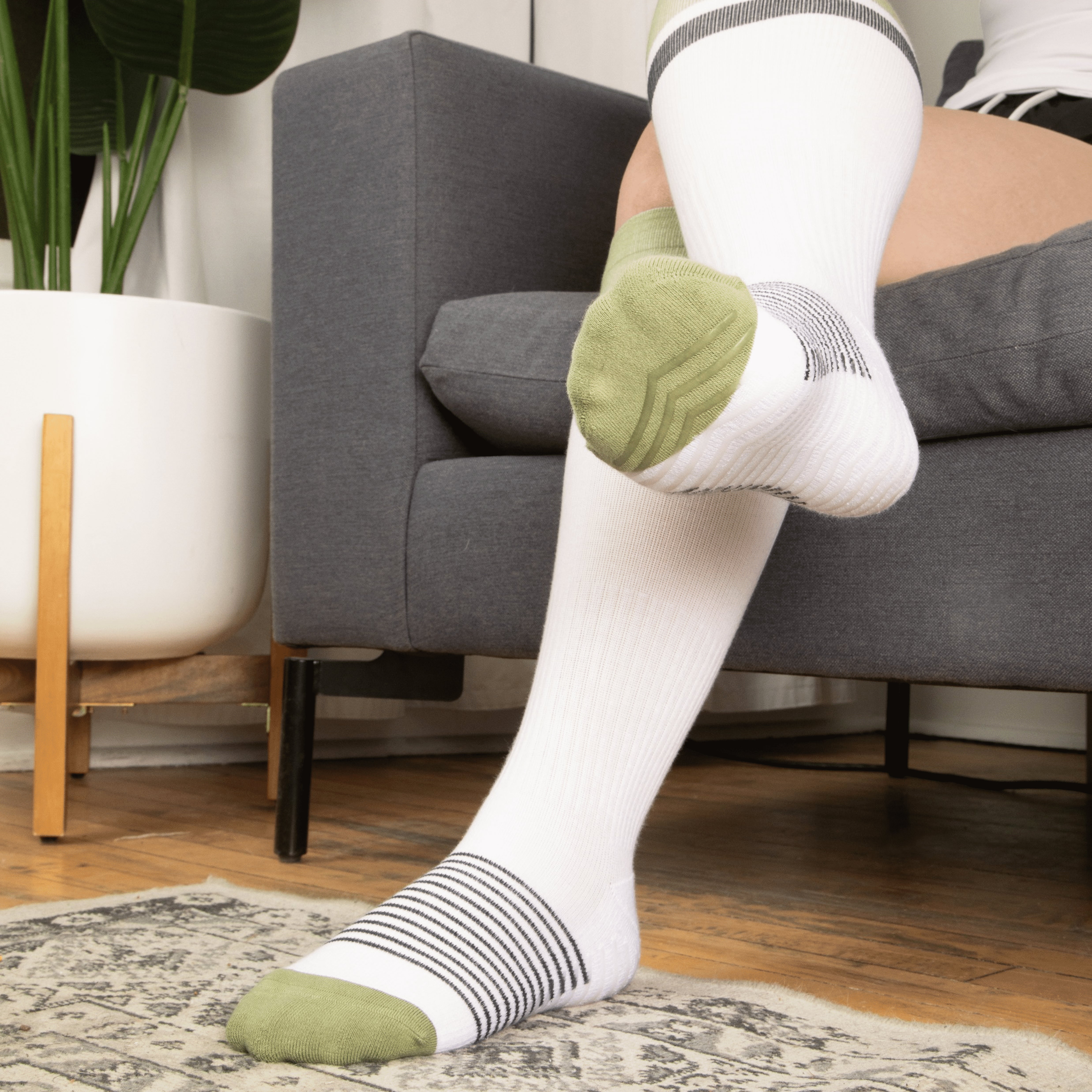 Gripjoy Women's Compression Socks with Grips - White and Green