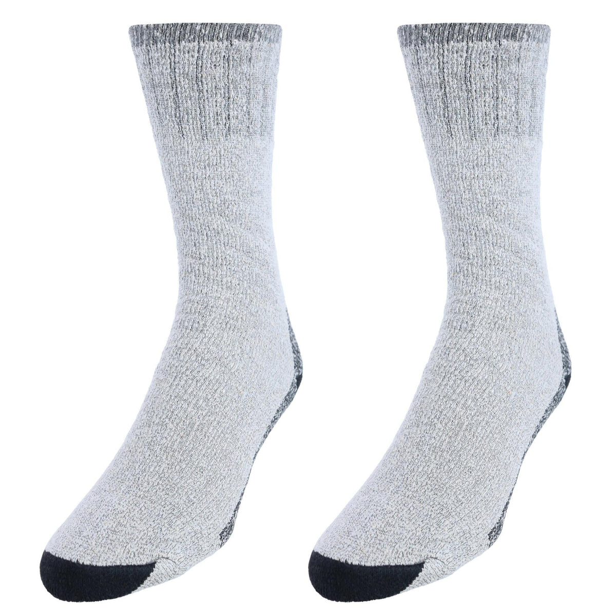CTM® Men's Wool Blend Crew Socks (2 Pack) - Light Gray with Multiple Color Heels