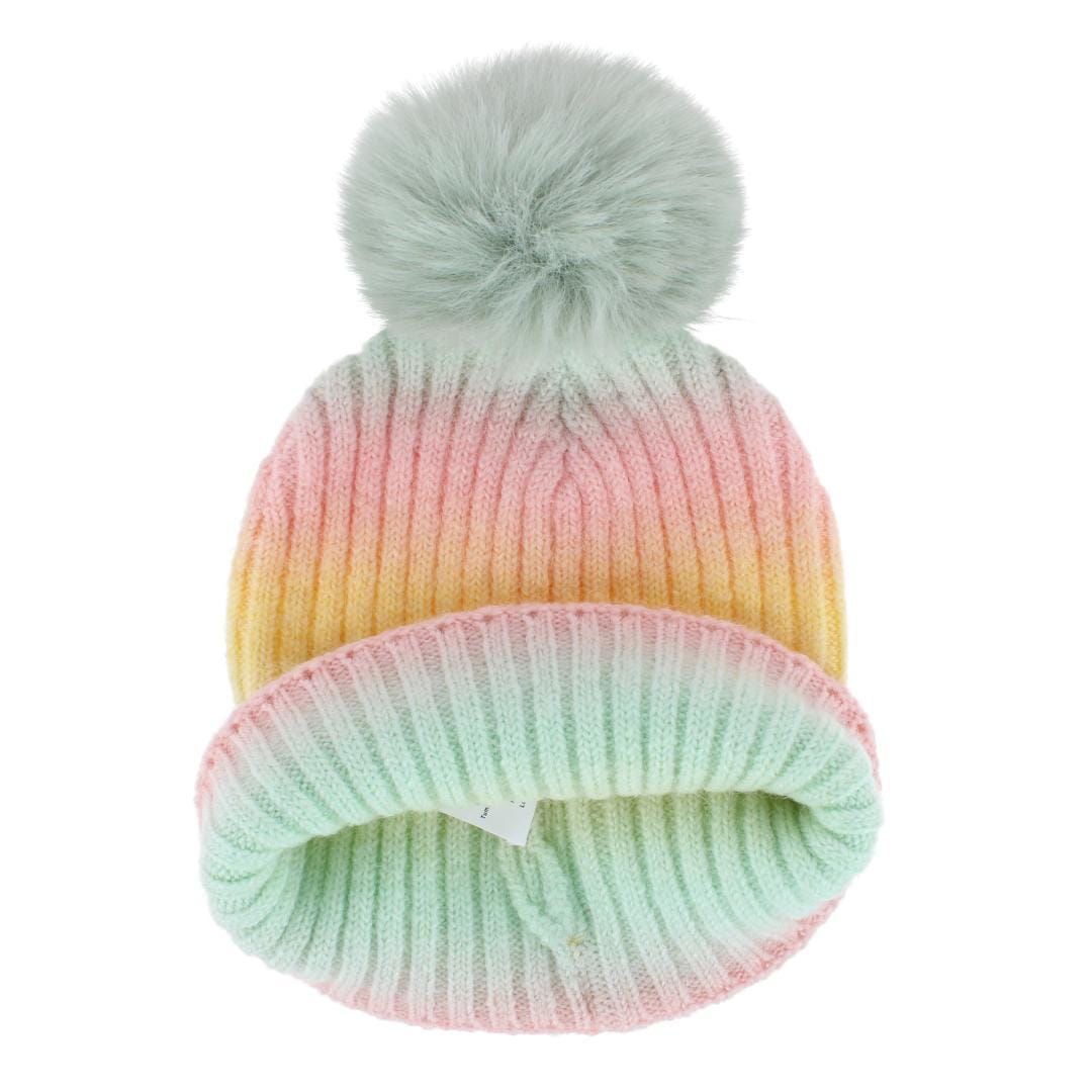Alexa Rose Girl's One Size Colorful Space Dyed Winter Beanie with Pom - Green
