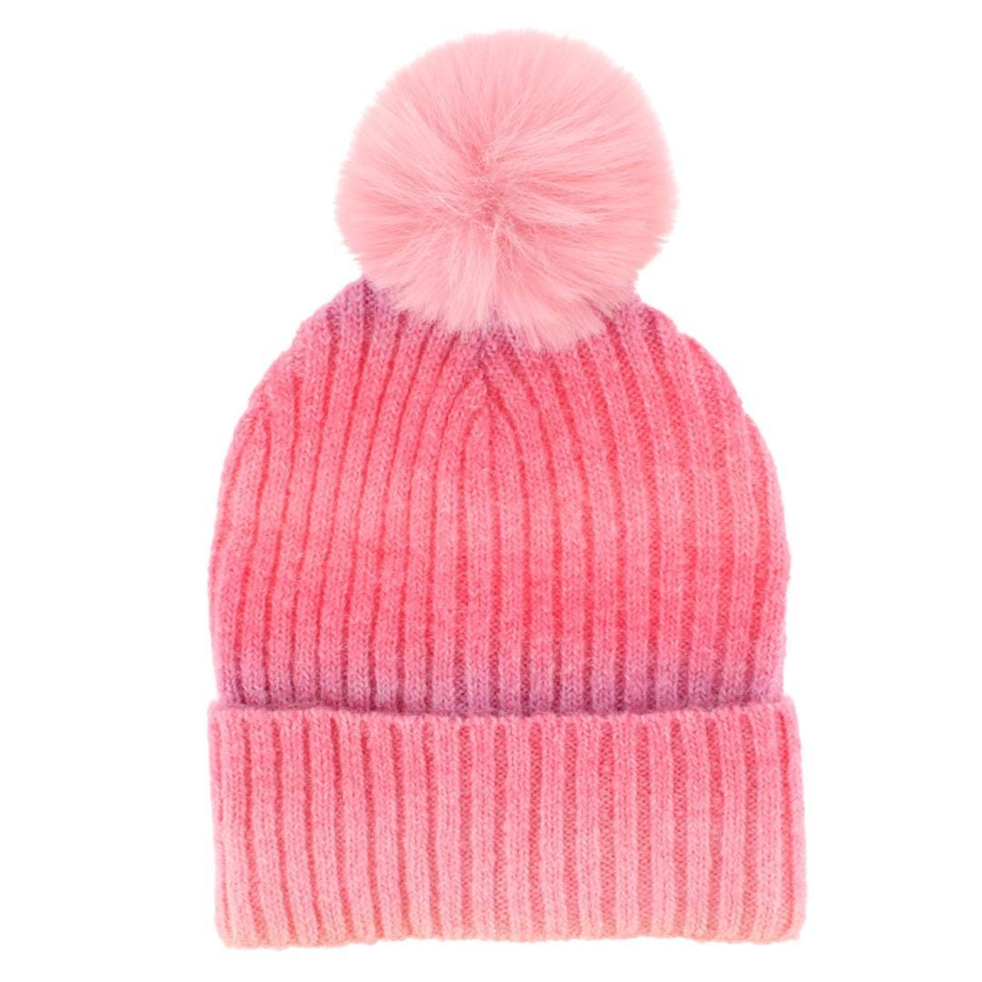 Alexa Rose Girl's One Size Colorful Space Dyed Winter Beanie with Pom - Pink