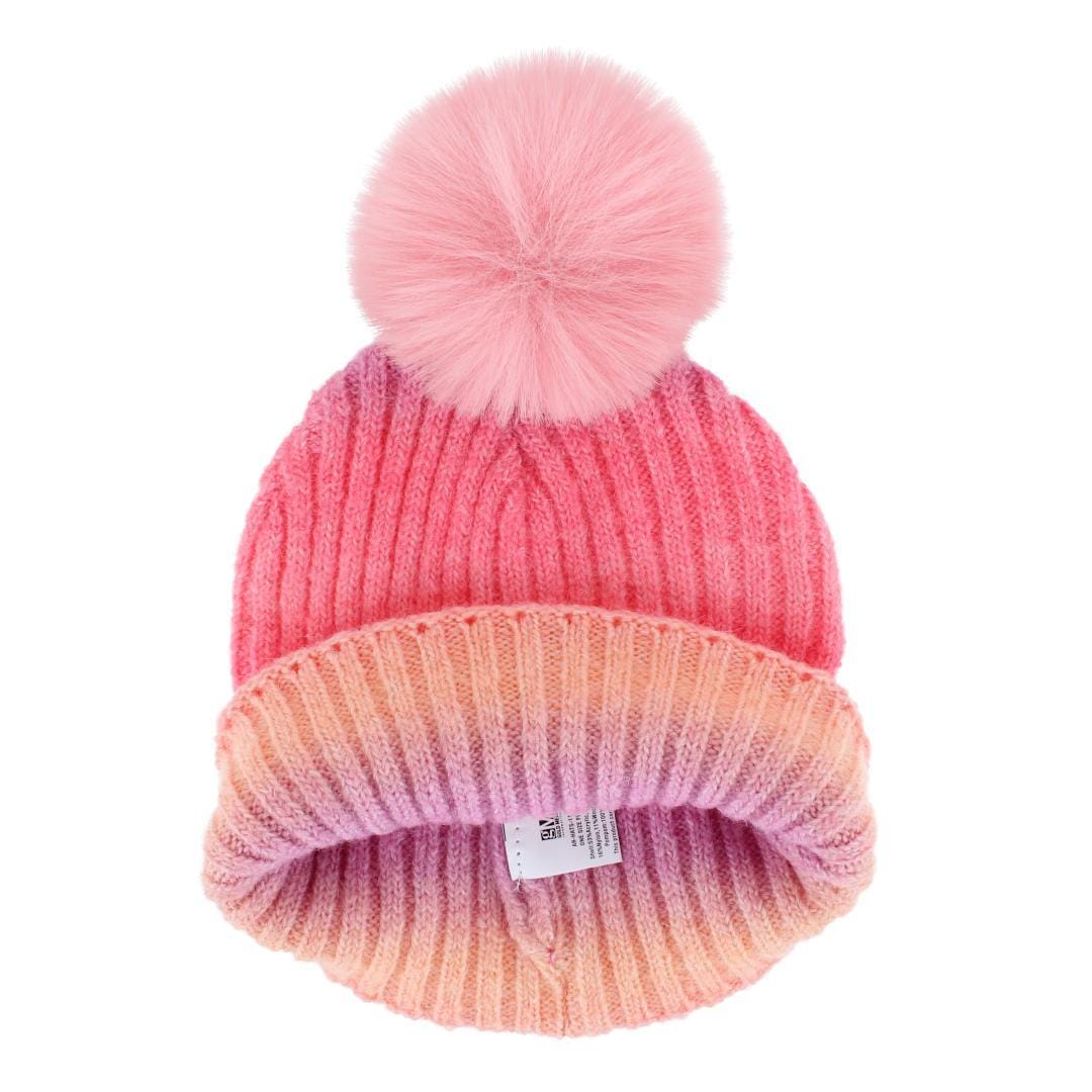 Alexa Rose Girl's One Size Colorful Space Dyed Winter Beanie with Pom - Pink