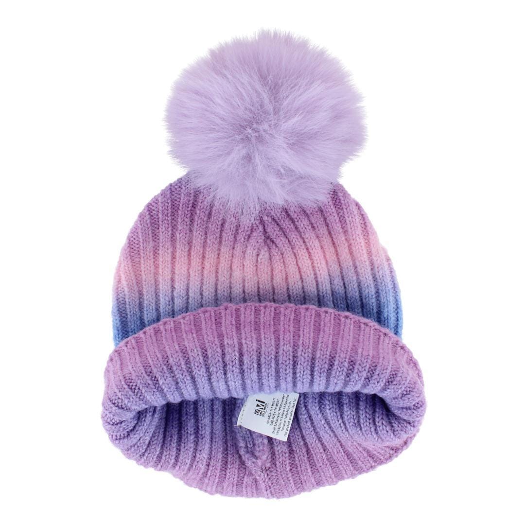 Alexa Rose Girl's One Size Colorful Space Dyed Winter Beanie with Pom - Purple