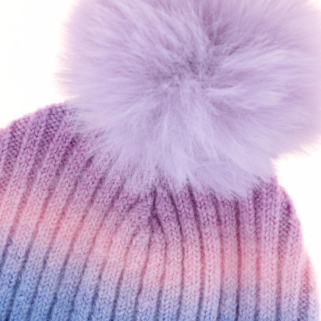 Alexa Rose Girl's One Size Colorful Space Dyed Winter Beanie with Pom - Purple