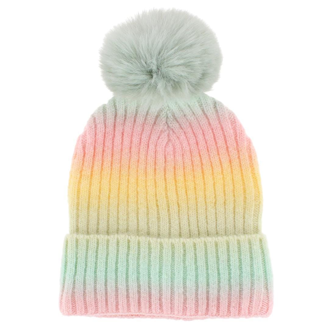 Alexa Rose Girl's One Size Colorful Space Dyed Winter Beanie with Pom - Girl's One Size Colorful Space Dyed Winter Beanie with Pom