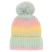 Girl's One Size Colorful Space Dyed Winter Beanie with Pom