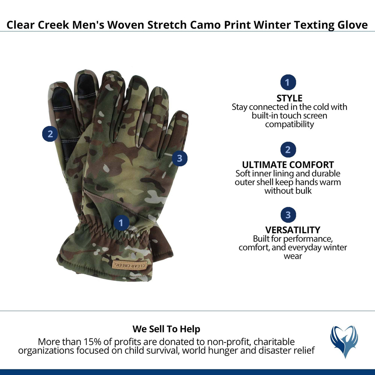 Clear Creek Men's Woven Stretch Camo Print Winter Texting Glove - Camo