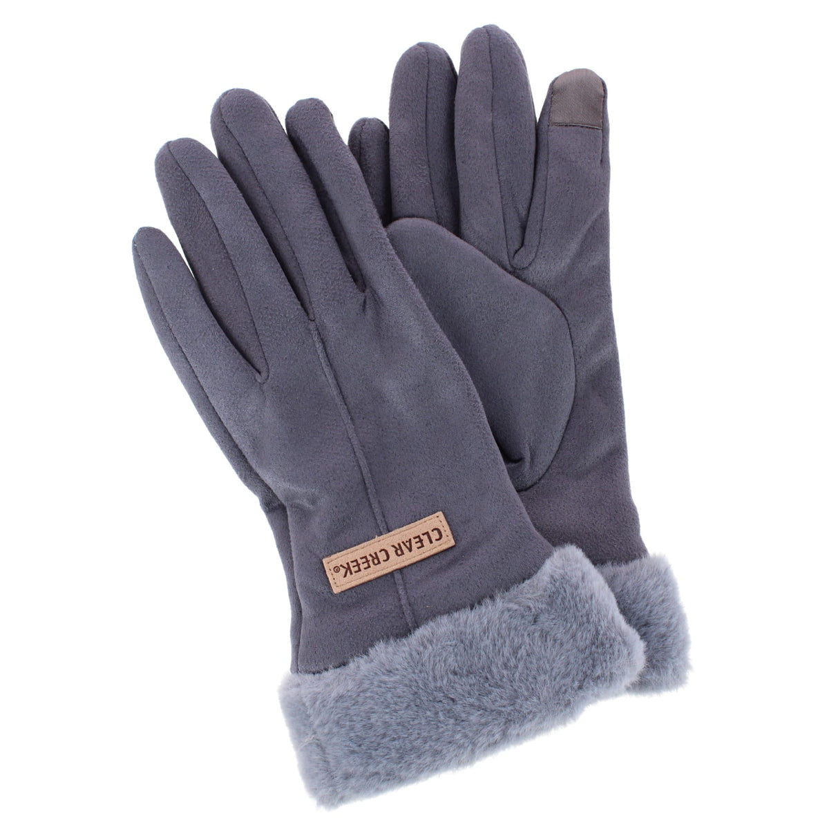 Clear Creek Women's Synthetic Fur Lined Suede Touchscreen Winter Gloves - Gray