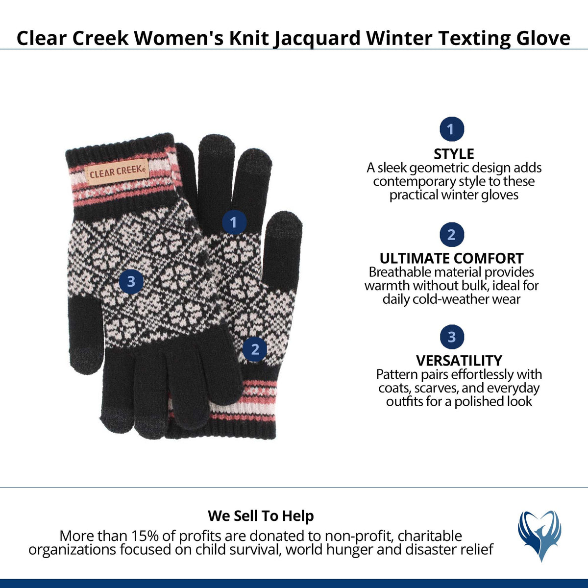 Clear Creek Women's Knit Jacquard Winter Texting Glove - Black