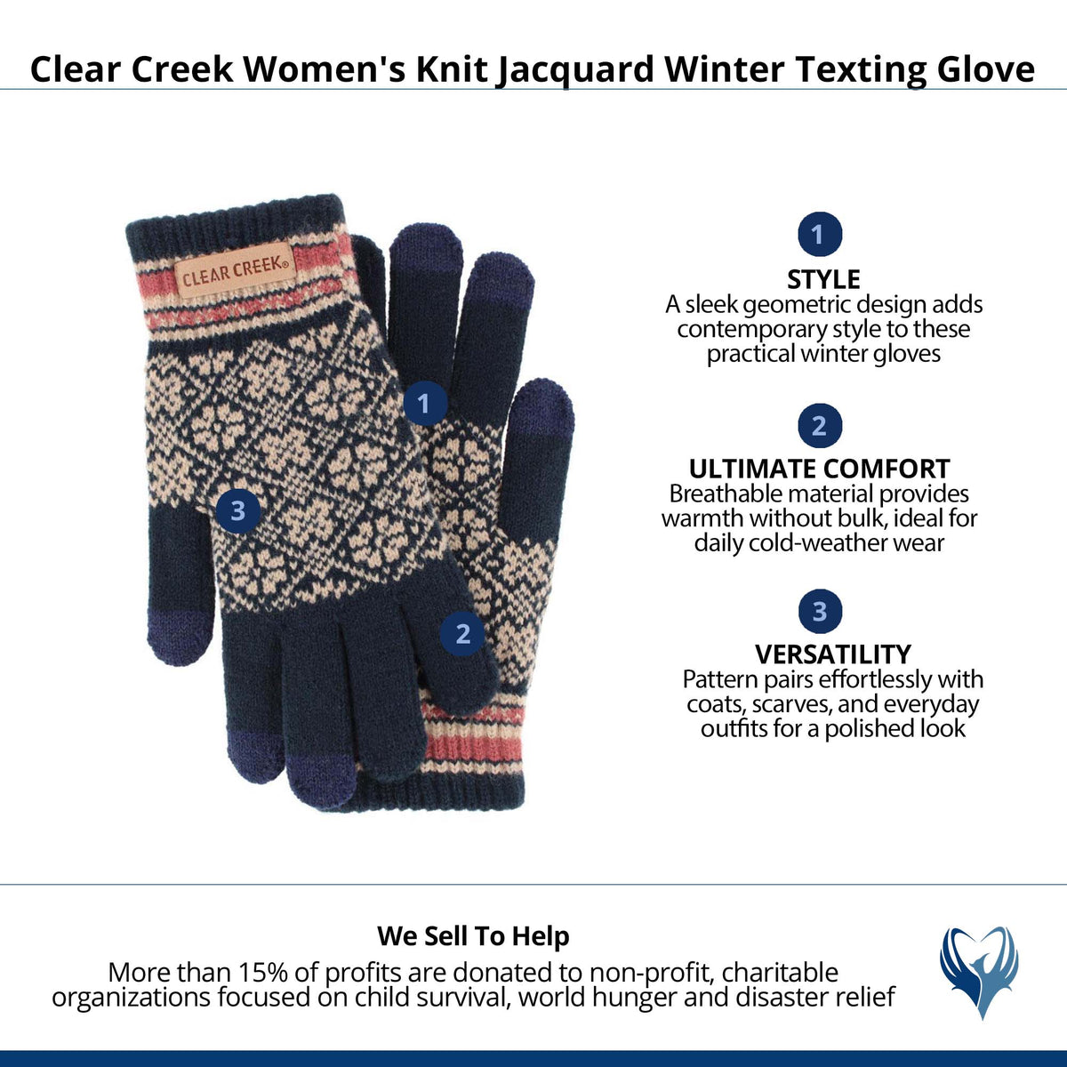 Clear Creek Women's Knit Jacquard Winter Texting Glove - Navy