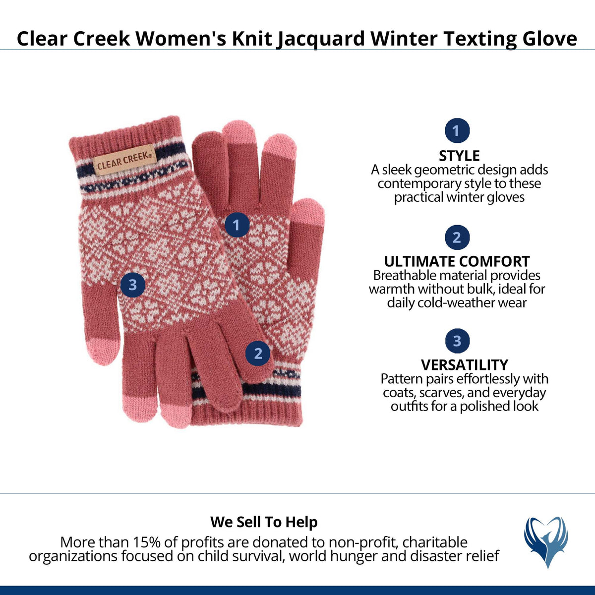 Clear Creek Women's Knit Jacquard Winter Texting Glove - Pink