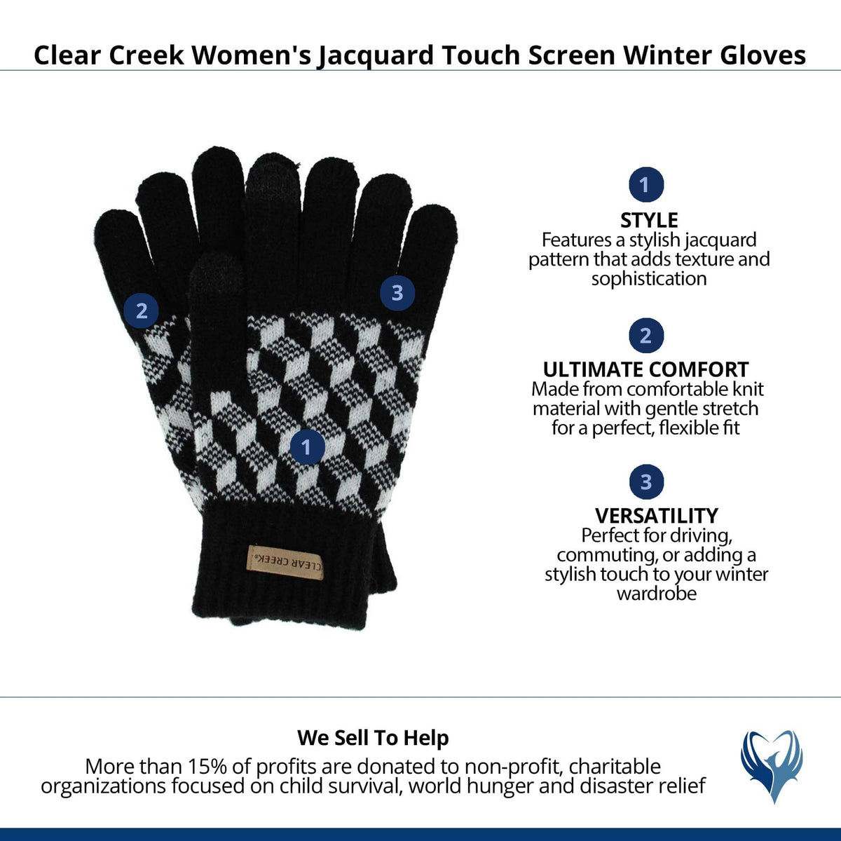 Clear Creek Women's Jacquard Touch Screen Winter Gloves - Black