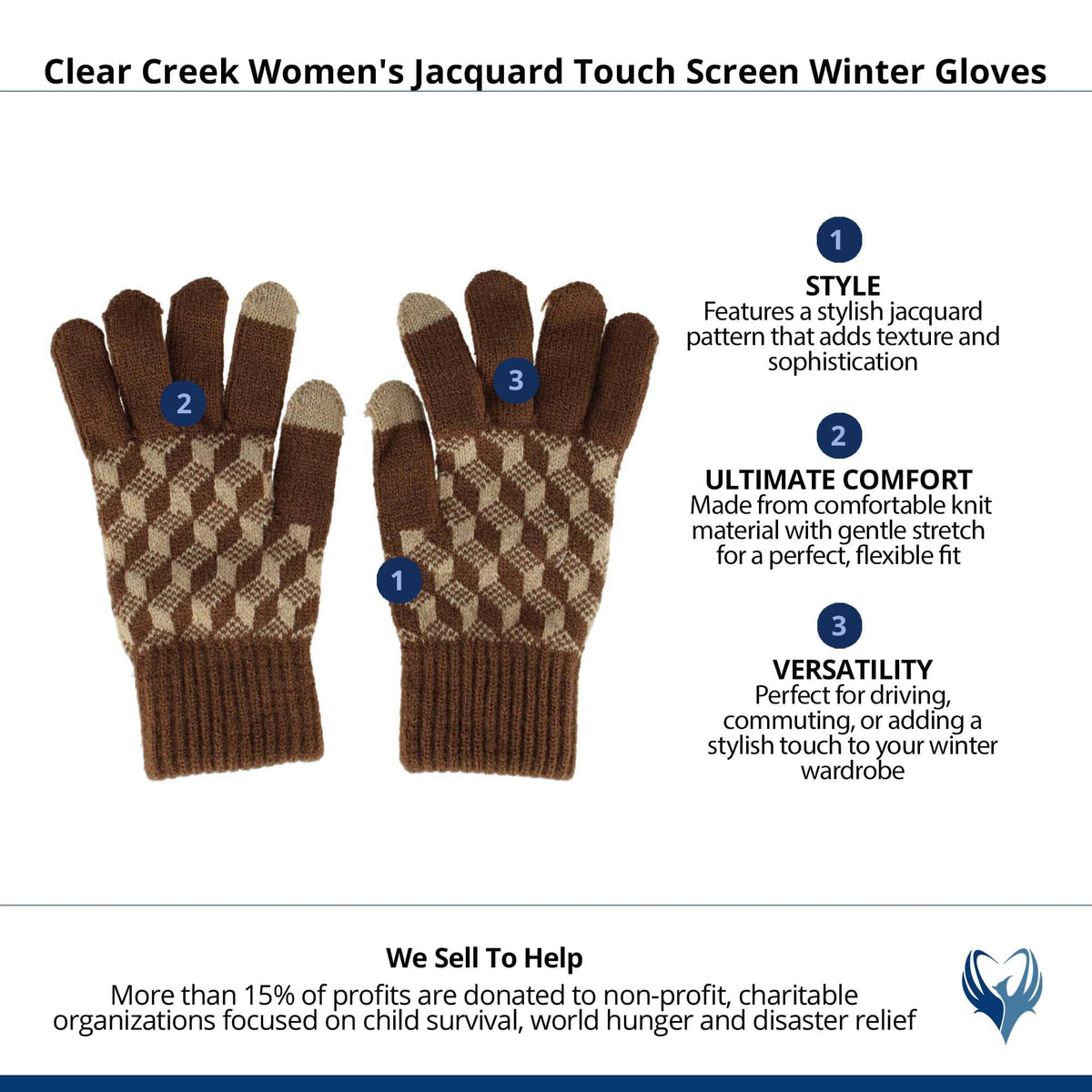 Clear Creek Women's Jacquard Touch Screen Winter Gloves - Brown