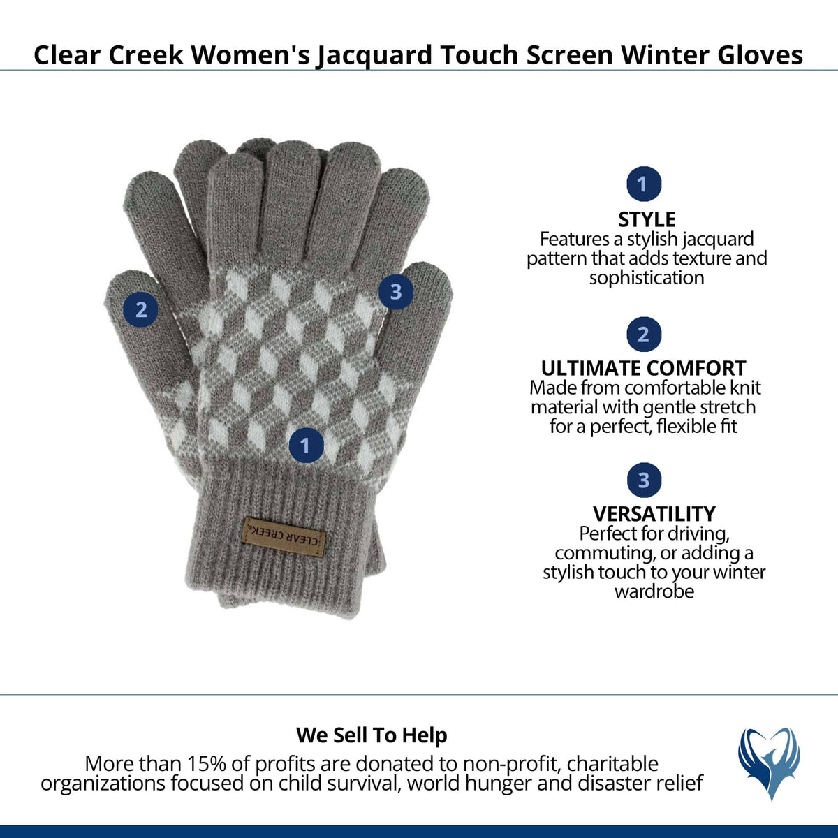 Clear Creek Women's Jacquard Touch Screen Winter Gloves - Gray