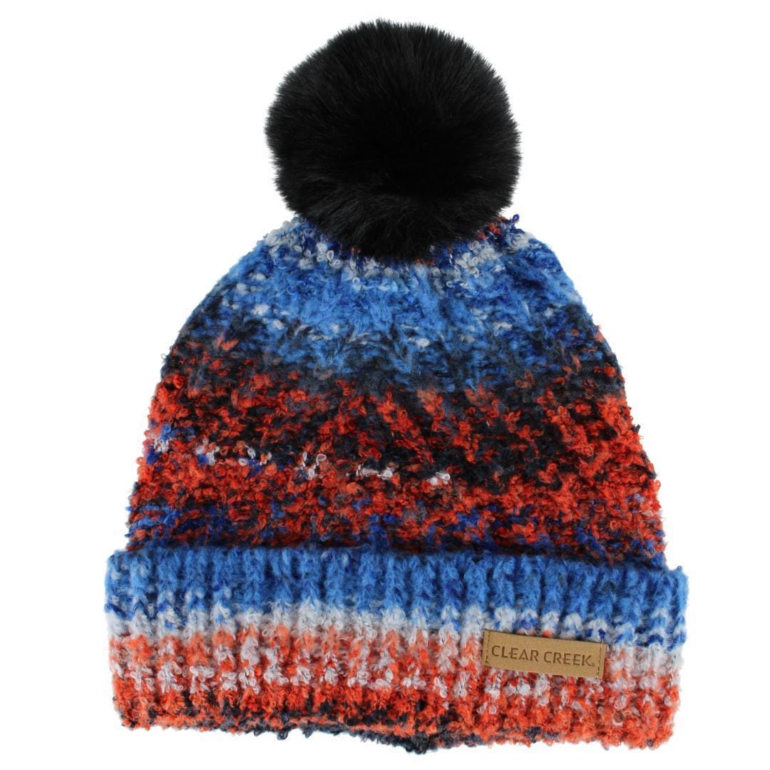 Clear Creek Women's Multi Color Knit Winter Beanie with Synthetic Fur Pom