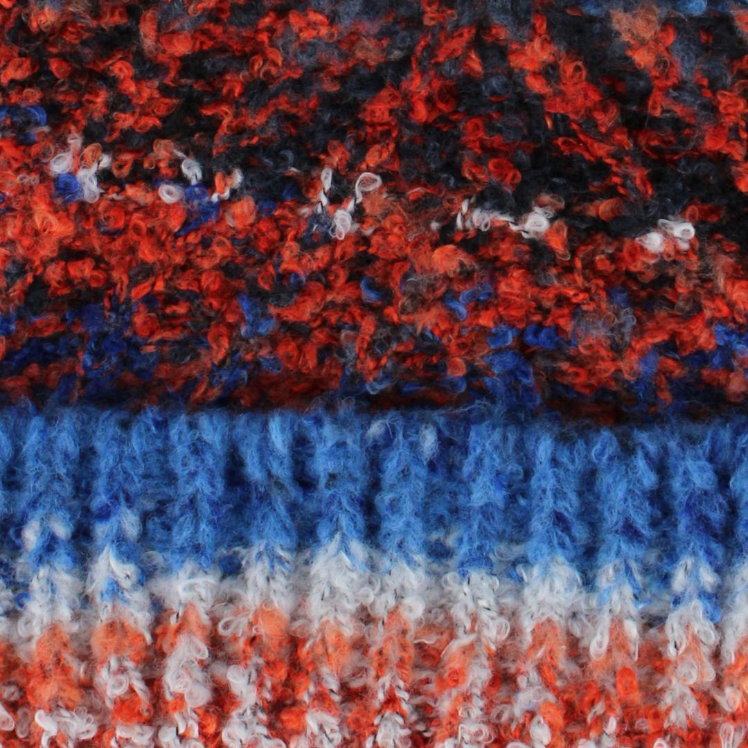 Clear Creek Women's Multi Color Knit Winter Beanie with Synthetic Fur Pom - Orange