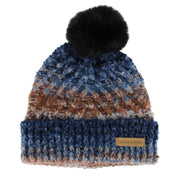 Women's Multi Color Knit Winter Beanie with Synthetic Fur Pom
