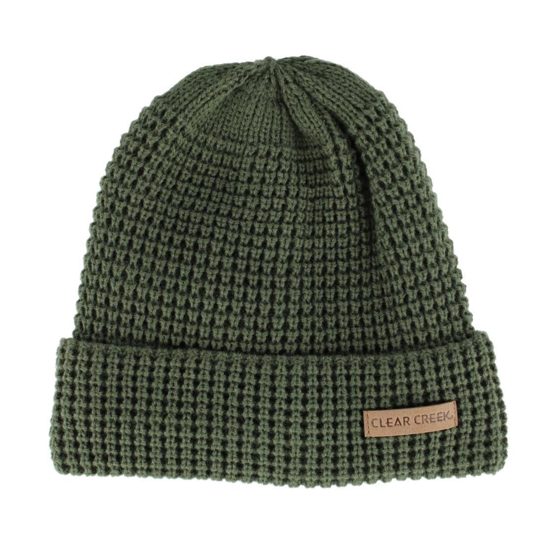 Clear Creek Men's Waffle Knit Solid Color Winter Beanie Hat - Green