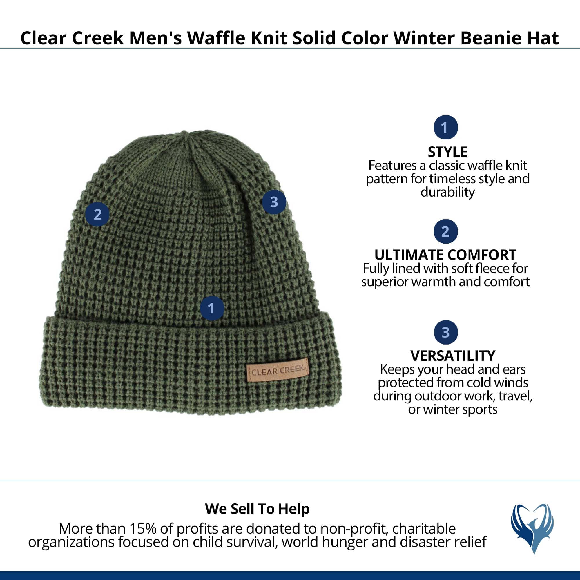 Clear Creek Men's Waffle Knit Solid Color Winter Beanie Hat - Green