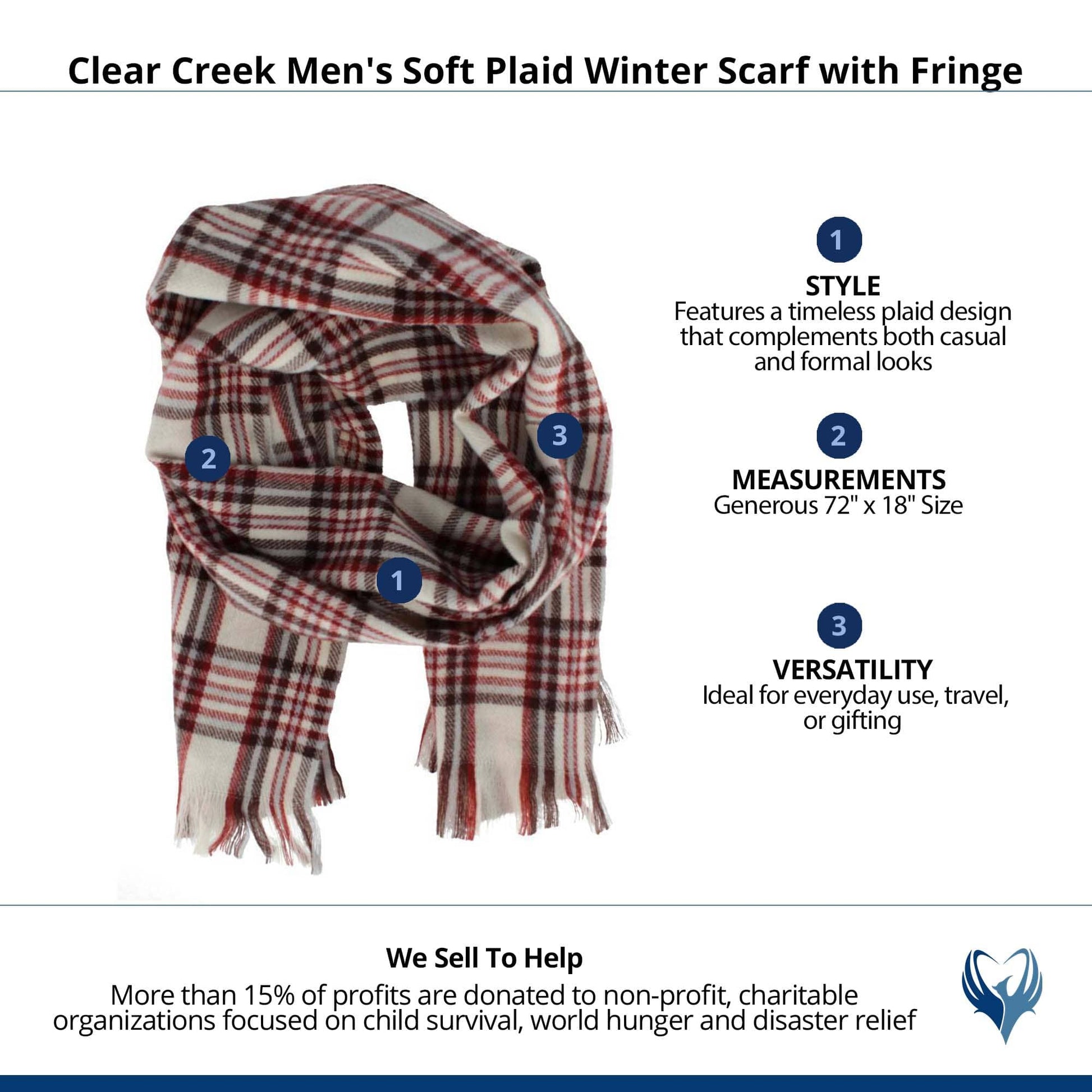 Clear Creek Men's Soft Plaid Winter Scarf with Fringe - Beige
