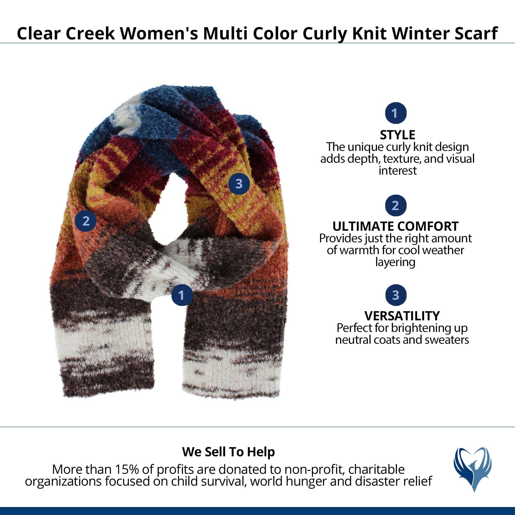 Clear Creek Women's Multi Color Curly Knit Winter Scarf - Yellow