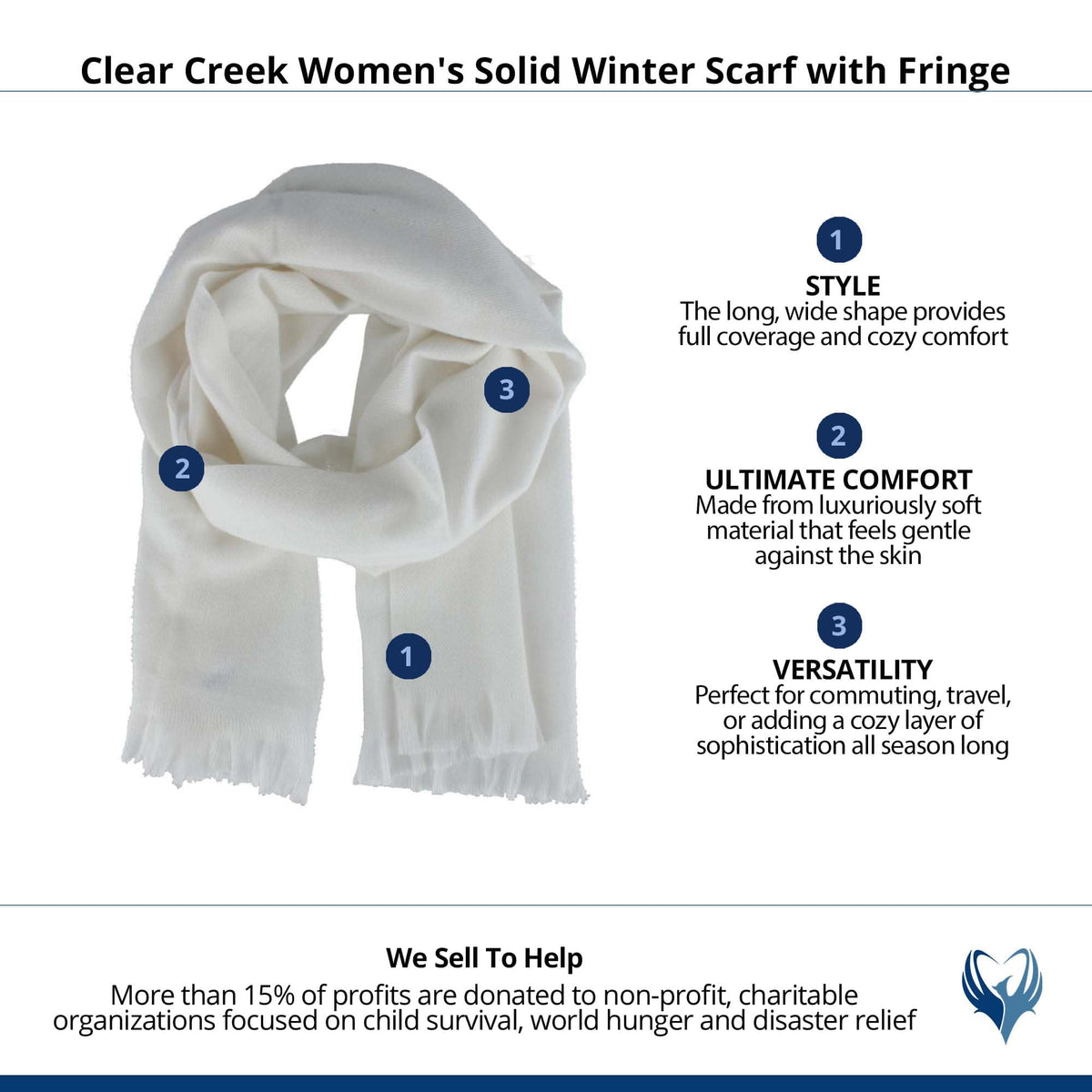 Clear Creek Women's Solid Winter Scarf with Fringe - Ivory