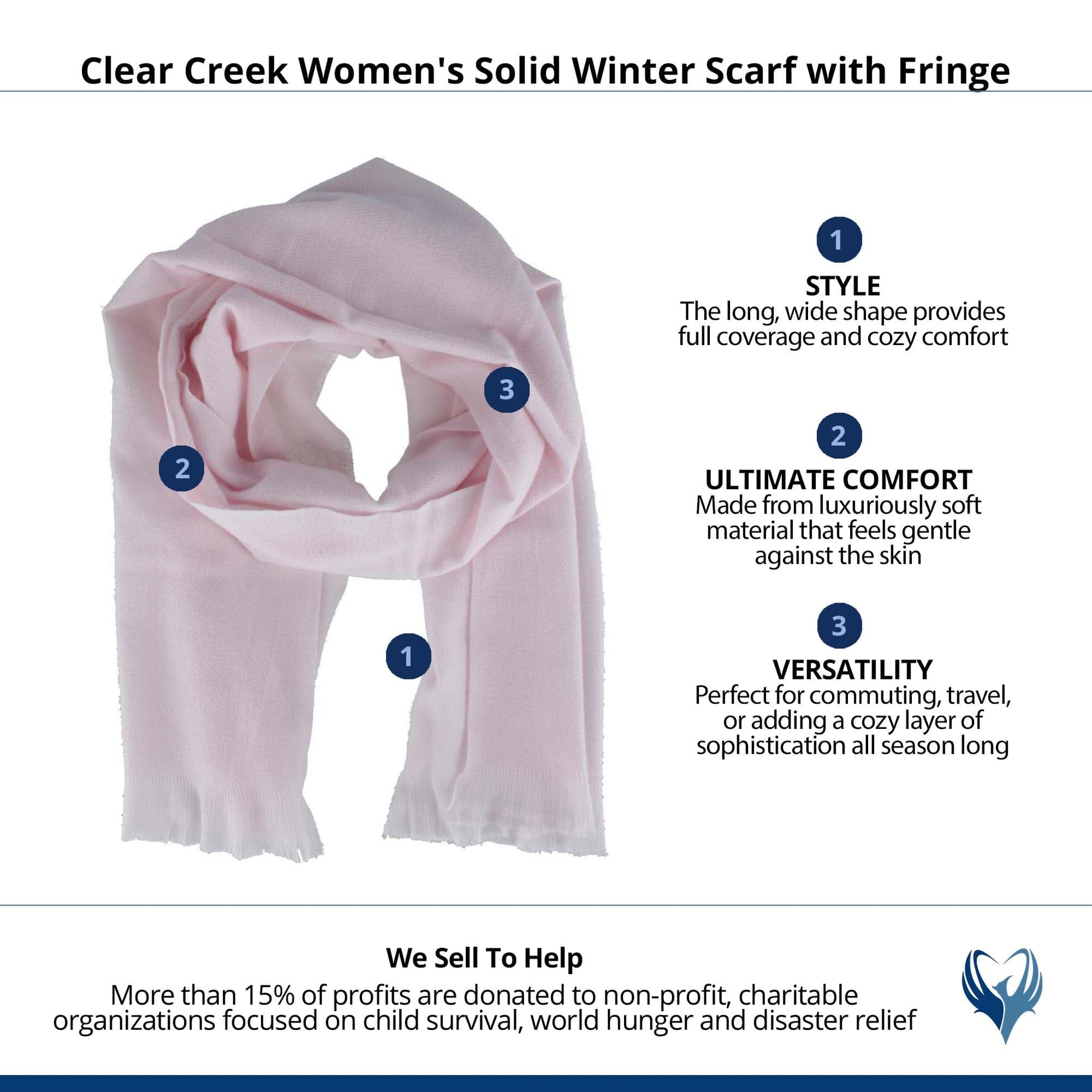 Clear Creek Women's Solid Winter Scarf with Fringe - Pink