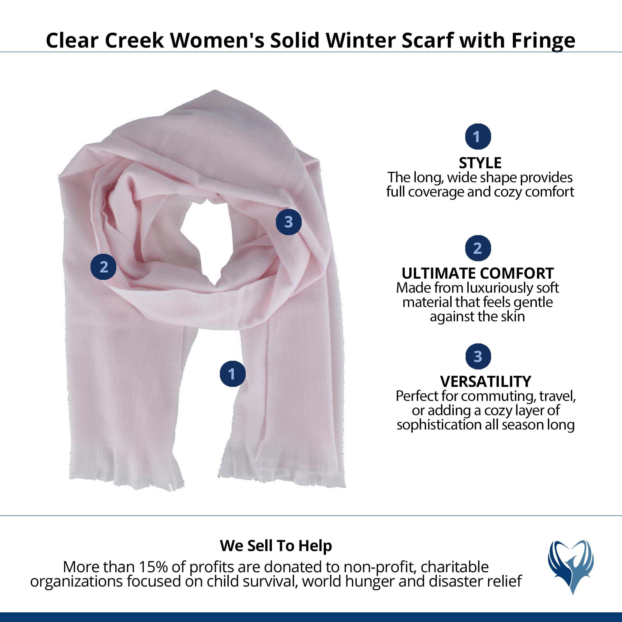 Clear Creek Women's Solid Winter Scarf with Fringe - Pink