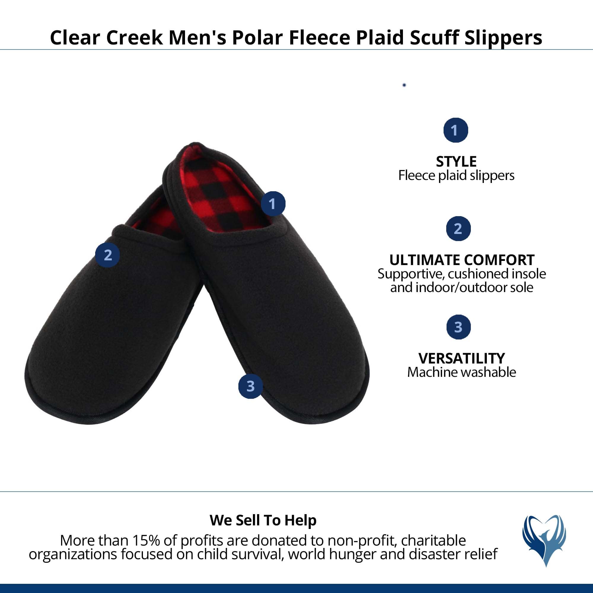 Clear Creek Men's Polar Fleece Plaid Scuff Slippers - Black