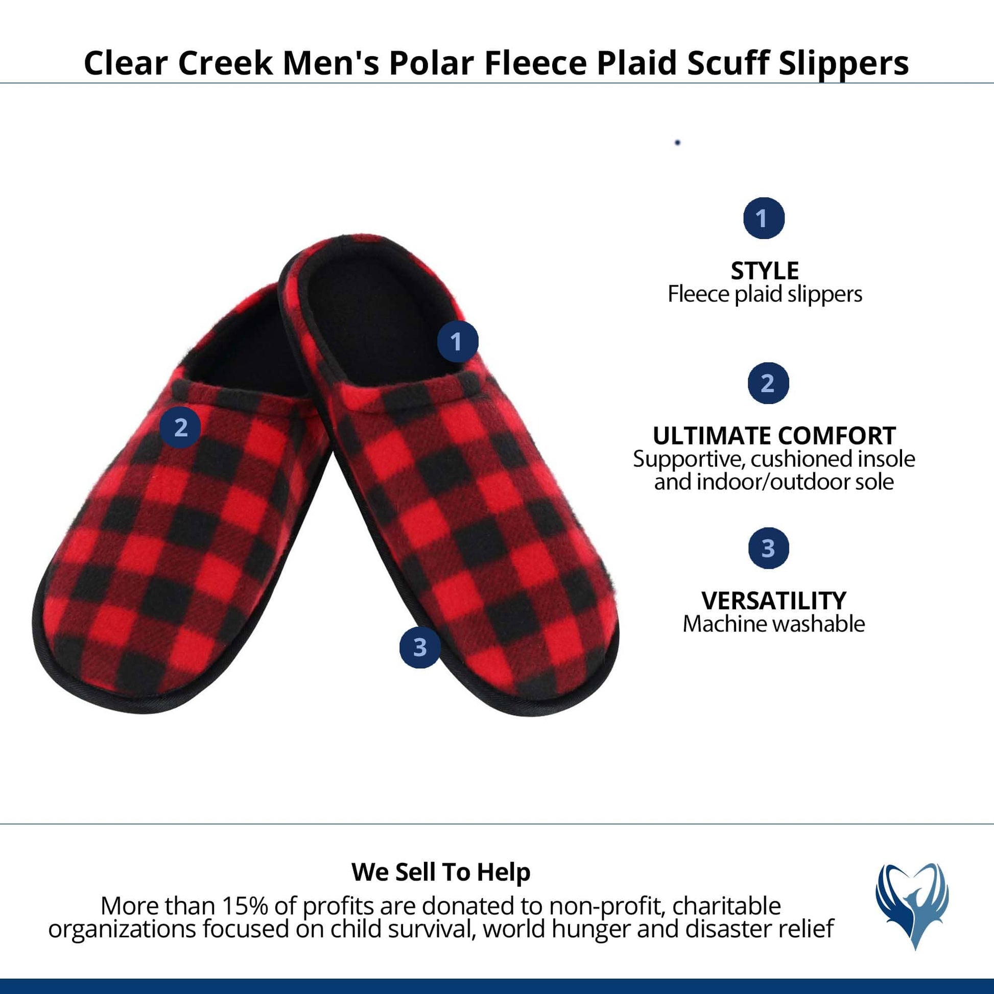 Clear Creek Men's Polar Fleece Plaid Scuff Slippers - Red
