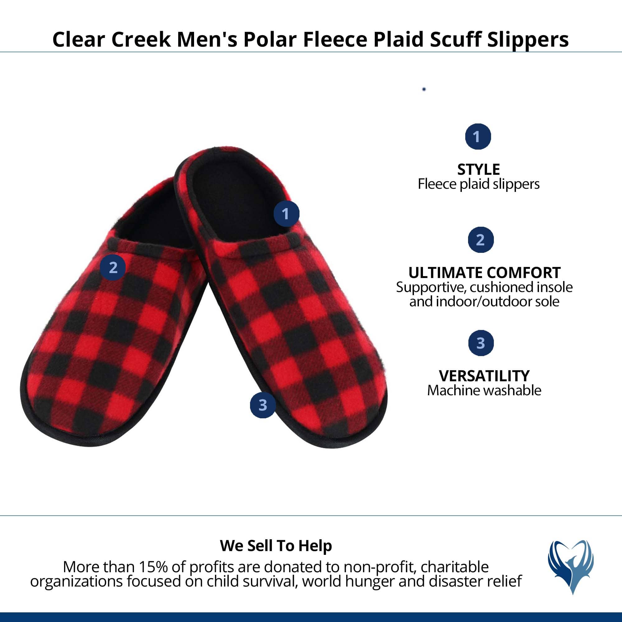 Clear Creek Men's Polar Fleece Plaid Scuff Slippers - Red