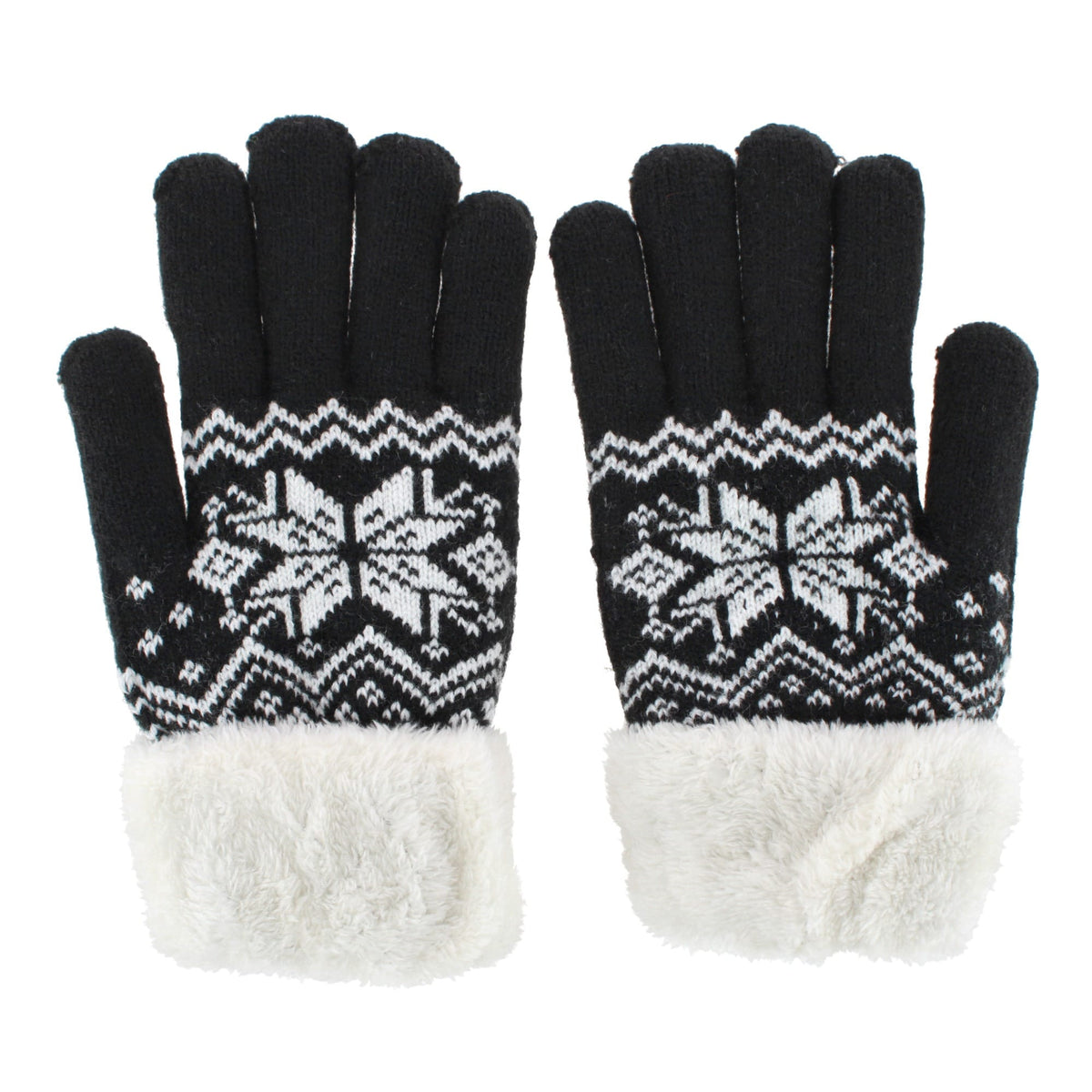 Escape Heat Women's Knit Winter Gloves with Synthetic Fur Trim and Lining - Black