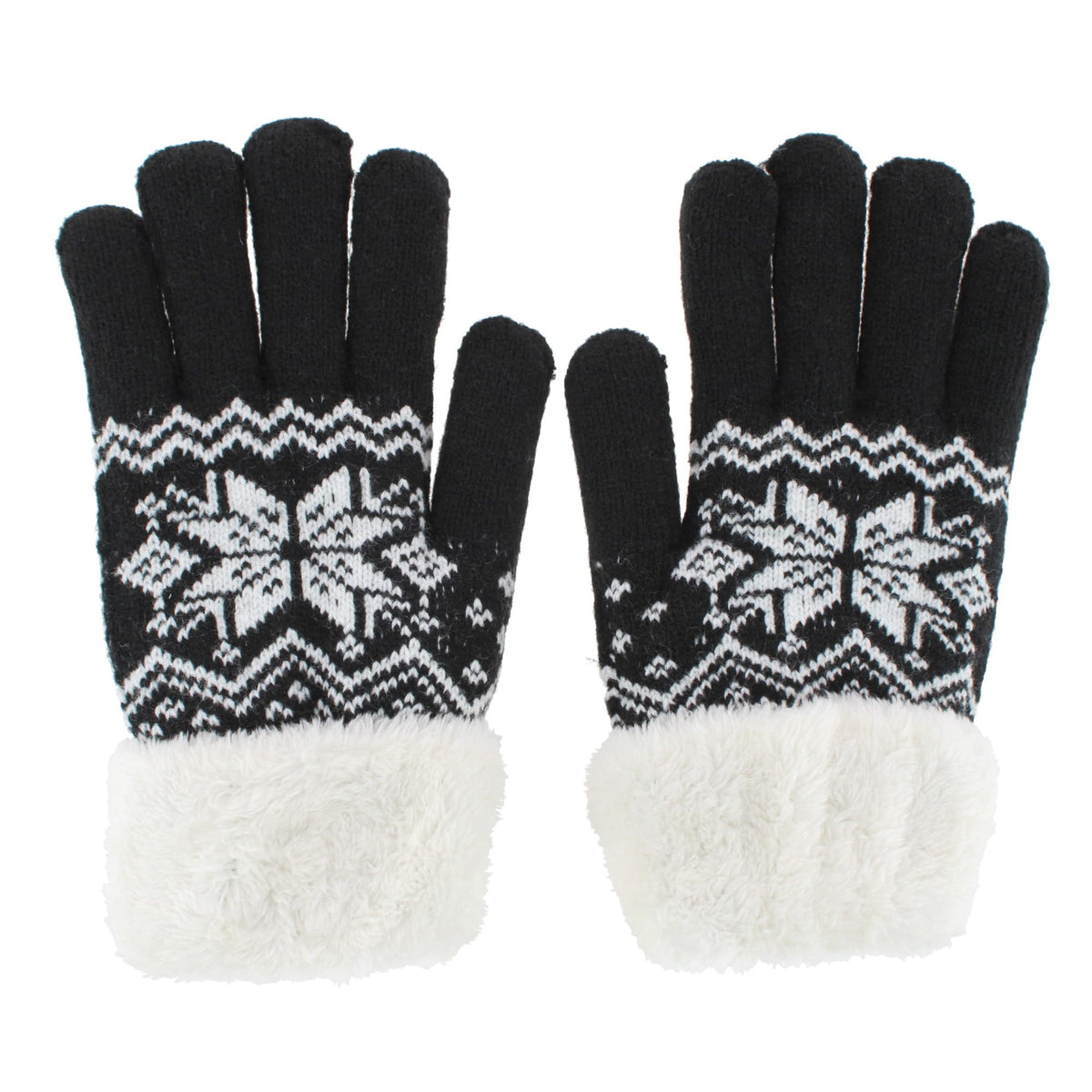 Escape Heat Women's Knit Winter Gloves with Synthetic Fur Trim and Lining - Black